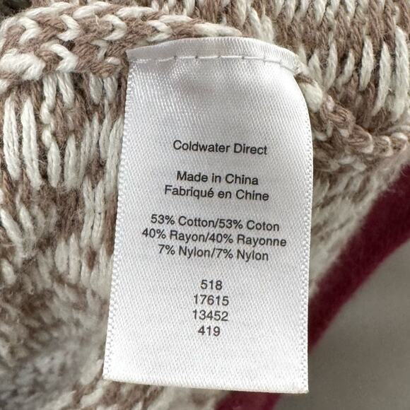 COLDWATER CREEK / red blue tan mixed media abstract patchwork sweater / XL - Picture 6 of 8